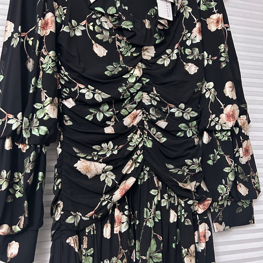 NWT Current Air Floral Long Sleeve Maxi Ruched ruching gown - Picture 3 of 8